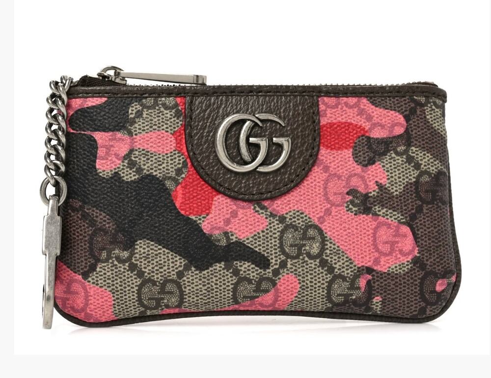 Gucci GG Supreme Pink Red Camo Key Case Key Pouch Double G NWT Full Set